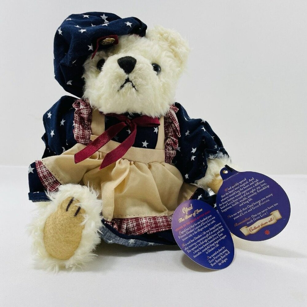 Vintage Brass Button Bear Opal Girl Plush Toy Dress Outfit Clothes Star Us Flag